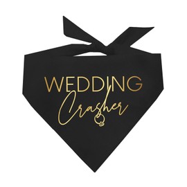Wedding Crasher Metallic Printed Dog Bandana | 100% Cotton Adjustable Triangle | Wedding Photo Prop | Bridal Shower | Engagement Announcement |Black, Gold Foil (1313)