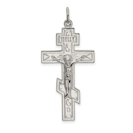 Jewelry Stores Network Polished Eastern Orthodox Cross Crucifix Pendant In 925 Sterling Silver 40 mm x 21 mm