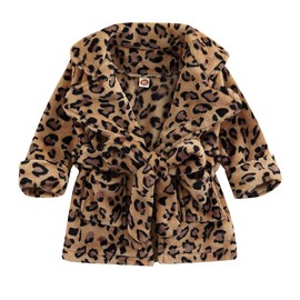 Qiylii Unisex Baby Plush Bathrobe Plain Kimono Gown Newborn Toddler Girls Boys Towel Robe Nightwear Clothes (R Leopard, 6-12 Months)