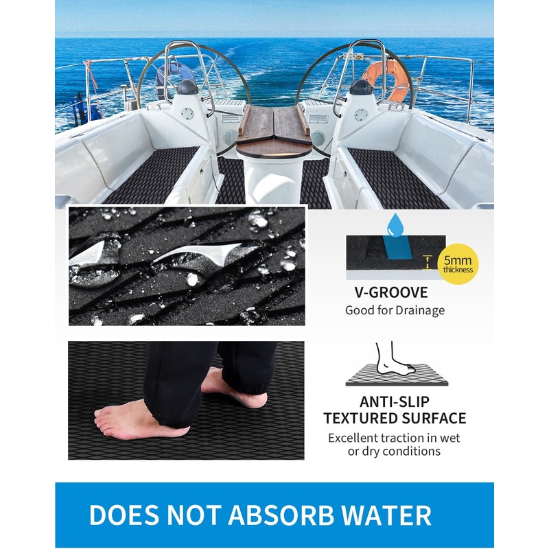 OCEANBROAD Self-Adhesive 48''x16'' Boat Flooring Non-Slip Diamond Pattern Traction Pad