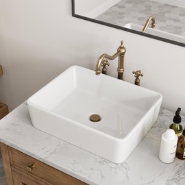 HOROW Bathroom Vessel Sink, Rectangular 19'' X 15'' White Above Counter Vessel Sinks, Modern Sink Bowls for Bathroom Countertop, Rectangle Porcelain Ceramic Vessel Vanity Sink Art Basin