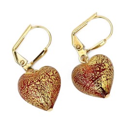 GlassOfVenice Murano Glass Ca D'Oro Heart Earrings - Red