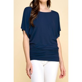 LL WT742 Women's Versatile Casual Short Sleeve Dolman Top – Loose Fit Boat Neck XXL Navy