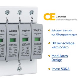 WSPIHO 4-Pin Surge Protector, Surge Arrester Type 1 + Type 2.230 V Surge Protection Device for Lightning Protection Surge Arrester Surge Protection