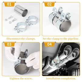 LALAGO Double Hose Clamp for Exhaust Couplings, Diameter 45 mm Universal Double Exhaust Clamp, Exhaust Pipe Clamp (Diameter 45 mm/L: 95 mm)