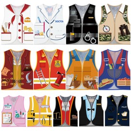 OGMBI 13 Pcs Kids Dressing up Vest Set, Toddlers Occupation Role Play Costume, Career Cosplay Clothes for Pretend Farmers Doctor Fireman Car Racer Pirate Police Cowboy Worker