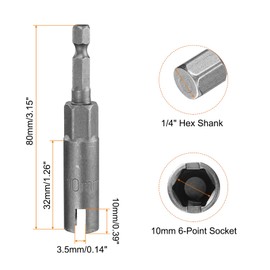 sourcing map H10 Wing Nut Driver 10mm Metric 6-Point Socket 1/4" Hex Shank Power Deep Slot Wing Nut Drill Bit CR-V Steel Wrench Impact Driver Tool for Panel Nuts Bolts Screw Eyes