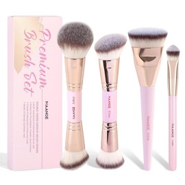 MAANGE Professional Soft Makeup Brush Set, 4 Counts/set Multifunctional Makeup Brush for Women & Girls, Suitable for Daily Use and Travel Use, Microfiber Bristles,¬†Cosmetics,¬†Kits:_Pink_4 Counts/box