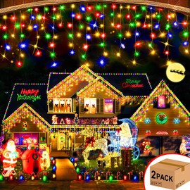 Hezbjiti 2Pack Total 800LED Icicle Lights 32.8FT Christmas Lights String Lights Outdoor Decoration 8 Modes 75 Drops Fairy Lights for Eaves Party Yard Garden Xmas Decor