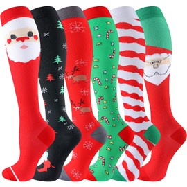 Bropite Calcetines de compresión para hombres y mujeres, 6 pares de calcetines de cobre para atletismo, enfermeras, embarazo, vuelo, viajes (grande, XL, multicolor, 04, rojo/verde/blanco/negro)