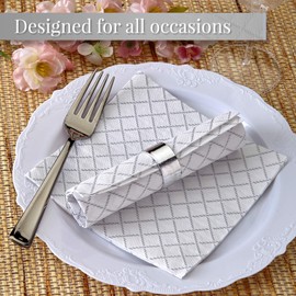 Silver Spoons DISPOSABLE QUILTED COCKTAIL NAPKINS European Made for Upscale Wedding and Dining 16 pc White