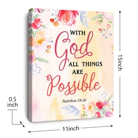 OTINGQD With God All Things Are Possible Matthew 19:26 Canvas Wall Art,Bible Verse Scripture Canvas Painting Prints for Christian Home Bedroom Office Church Religious Wall Decor