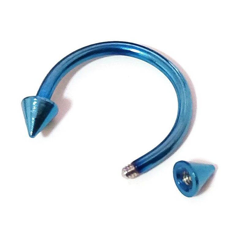 Pair Blue Spike Arrow Huggie Hinged Earrings, Half Circle, for