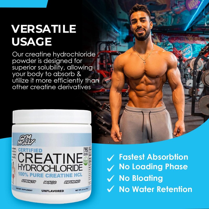 Gym Molly Creatine Hydrochloride Powder, Highly Soluble Creatine Hydrochloride, Unflavoured,