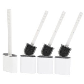 Silicone Toilet Brushes & Holders Set – Pack of 4 Wall Mounted Toilet Bowl Brushes White – Long Non-Slip Handle, Flexible Bristles for Easy Cleaning – Modern Toilet Scrubber Brush