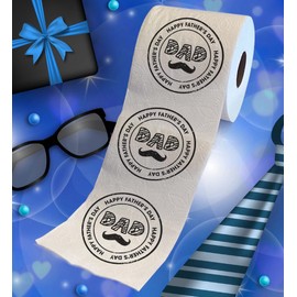 Printed TP Happy Fathers Day Dad Mustache Stamp Design Printed Toilet Paper Roll – Funny Novelty Gag Gift Prank, Cute Gifts for Dad, Husband, Boyfriend – Best Dad Gift - 500 Sheets