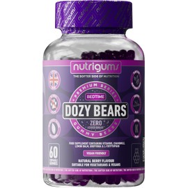 DOZYBEARS® Bedtime Gummies | 5-HTP, L-Tryptophan, Chamomile & Lemon Balm | Vitamins C, B2, B3, B5, B6, B12 | Mixed Berry Flavor | 60 Vegan Gummies | Supports Rest & Sleep | For Ages 12+