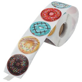 dohobby 500Pcs Donut Party Decoration Label Stickers, 1.5 Inch Self Adhesive Reward Encouragement Motivational Roll Sticker for Party