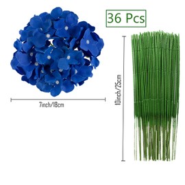 FagusHome Silk Hydrangea Heads 36 Pcs Artificial Flowers Heads and 3 Dozens Stems Fake Hydrangea Flowers with Stems for Home Wedding Decor (Dark Blue)