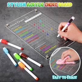 Acrylic Magnetic Chore Chart for Kids,Chores Chart for Fridge Refrigerator,Dry Erase Behavior Chore Chart for Multiple Kids,Reward Chart for Multiple Kids Teens Adults Family,8"x12" (White-1 Pack)