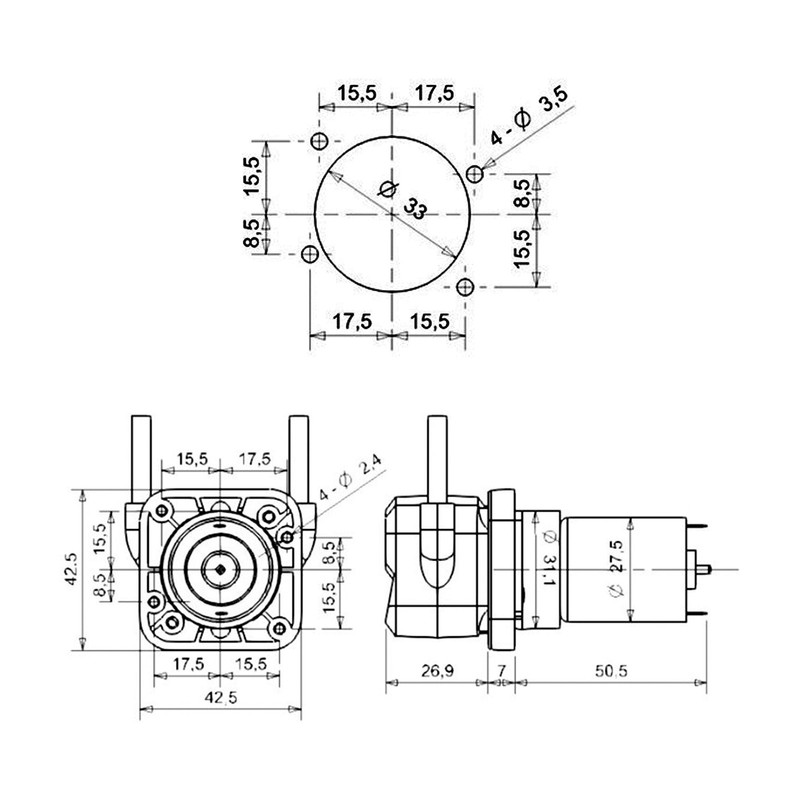 Mini Peristaltic Pump 180ml Per Minute 6W Self Priming Liquid