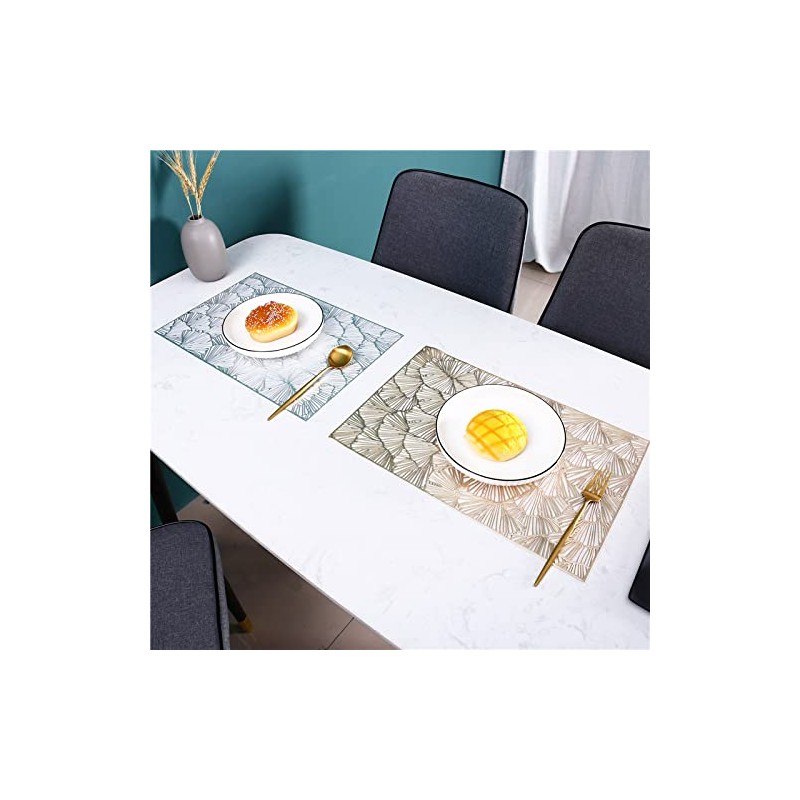 Hosoncovy 4 Pack Ginkgo Biloba Decorative Placemats Rectangle PVC Hollow