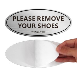 Please Remove Your Shoes Sign, Remove Shoes Sign for Front Door, (2 PACK) Self-adhesive 7 x 3 Inch Metal Signs for Home and Business Wall (Brushed Aluminum)