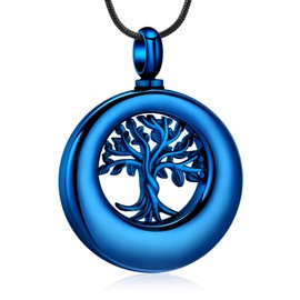XSMZB Tree of Life Urn Necklace for Ashes Eternity Keepsake Cremation Jewelry for Ashes for Human/Pet Memorial Pendant Locket (Blue Tree)