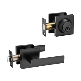 NCSEN Front Door Locksets with Single Cylinder Deadbolt,Heavy Duty Door Handles,Square Exterior Door Lever Combination Set(Matte Black)