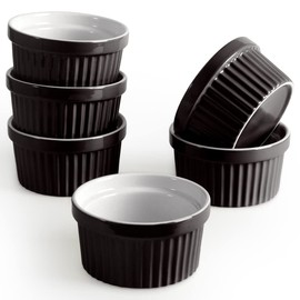 homEdge Porcelain Ramekins Set, 240 ml / 8 Fl Ounces Ice Cream Bowl, Creme Brûlée Ramekins Soufflé Cup for Baking, Set of 6 Black