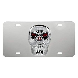 GG Grand General 60286 Stainless Steel License Plate w/ 3D Big Skull Emblem, 4 Holes, Chrome