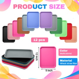 Mumufy Plastic Fast Food Trays Bulk Colorful Restaurant Serving Trays Cafeteria Rectangular Plastic Serving Platter Grill for Kitchen Restaurant Coffee(Classic Color,12 Pcs)