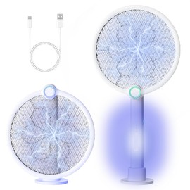 JUGLUTE Raqueta Mosquitos 2 en 1, 3800V Mata Mosquitos Electrico Recargable USB, Eliminador de Zancudos Plegable, Portátil Raqueta para Cocina Jardín Terraza