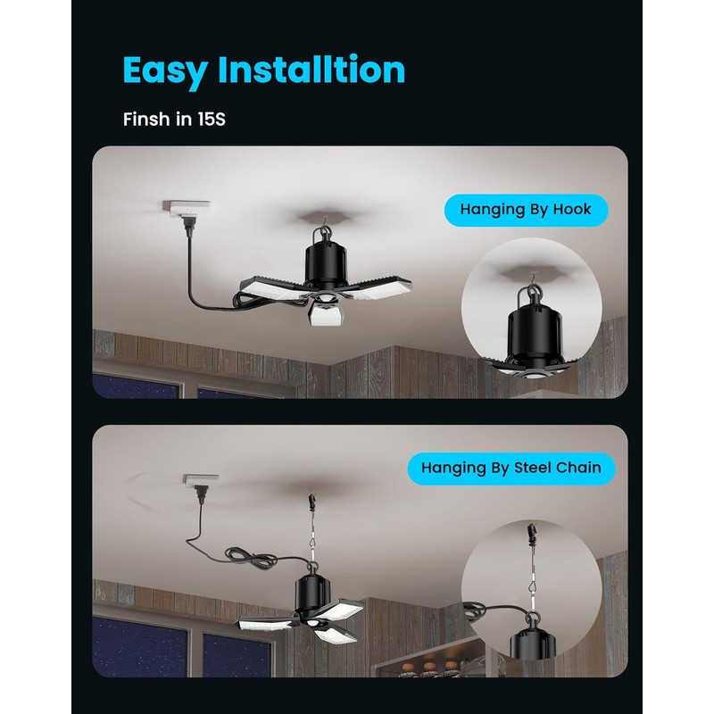 Motion Sensor Garage Light Plug-in 80W 8000LM, Motion Activated Led