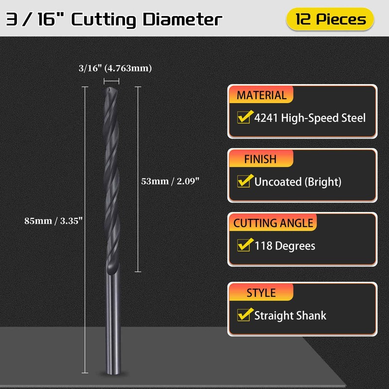 CoCud Drill Bit, 3/16" Cutting Diameter (4.763mm), 4241 HSS Nitriding