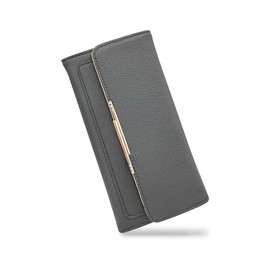 AfitLulu Women’s Long Wallet, Trifold Fold 10 Card Slot Clutch Wallet for Women, Buckle and Zipper Large Capacity Fashionable Ladies Wallets for Travel, Shopping, Dating and Daily Use (Grey)