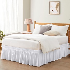 Entisn White Adjustable Bed Skirt for King & Cal King Size Bed - with 18 Inch Tailored Drop, Wrap Around Bed Skirts with Adjustable Elastic Belt for Easy Fitting - Wrinkle & Fade Resistant