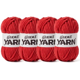 4 Packs Fluffy Chenille Yarn for Crocheting, Chunky Velvet Yarns for Crochet Amigurumi, Baby Yarn for Crocheting Soft Blanket, 349.9yds /14.1 oz Bulky Yarns for Crafts/Hats/Shoes/Socks (4 Red)