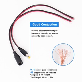 SCOOYUCK 10 Pairs of Hollow Connectors 5.5 mm x 2.1 mm DC Plug, 2-Pin Barrel Plug Adapter, Wire Length 20 cm, Low Voltage Connector, Connector for CCTV Cameras and LED Strips