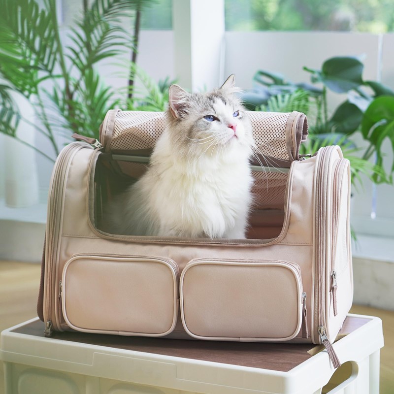 FUKUMARU Cat Carrier, 4 Mesh Windows Small Dog Carrier, 4