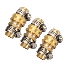 3/4" Brass Garden Hose Repair Mender Male Female Connector Stainless Clamp (3 Set－6Pcs)