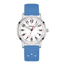 RioFoior Nurse Watch for Nurse,Nursing Student,Medical Professionals,Doctors,with Variety Colors,Second Hand and 24 Hour,Soft Breathable Light Blue Silicone Band.Easy to Read Waterproof Watch.