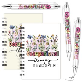 Inbagi 5 Pcs Occupational Therapy Gifts Flower Spiral Journal Notebook Flower Ballpoint Pen OT Gifts for Speech Therapist OT Appreciation Gifts Psychology Gifts for Women Female Therapists