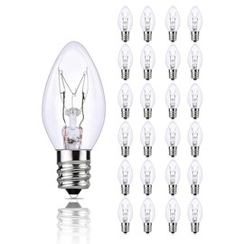 Xingzd C7 Clear Light Bulbs Replacement, Fits E12 Base, 5 Watt 2200K Warm White Incandescent Bulbs for Outdoor String Lights, UL Listed, Replacement Bulbs for Holiday Decor, Patio, Garden, 25 Pack