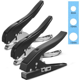 AmazingSpark 3 Pack Single Hole Punch - 8MM, 10MM, 15MM Heavy Duty Portable Hand Held Paper Hole Puncher for Tags, Craft, Plastic, Cards, Cardboard - Home Office, Back to School Supplies
