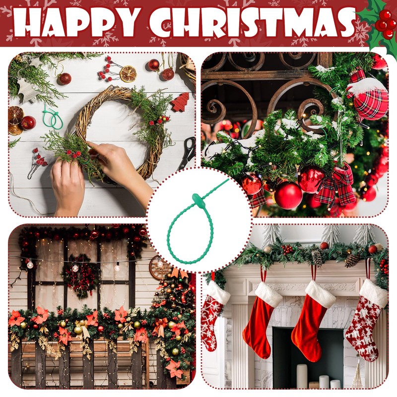 Roowest 100 Pcs Christmas Garland Ties 9'' Green Flexible Adjustable