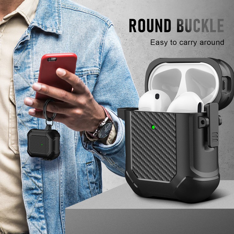 Maxjoy for AirPods Case, Carbon Fiber Secure Lock Clip Full