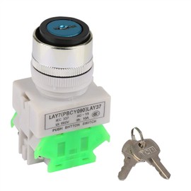 Key Operated Switch 3 Position Rotary Key Switch with 2 Keys, 22mm Mounting Hole LAY37-20Y/21, Selector Switch with Strong Insulation Performance