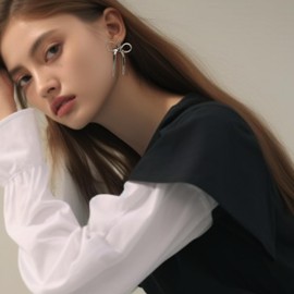 JeanBeau Silver Bow Dangle Drop Tassel Earrings for Women Statement Elegant Snake Chain Ribbon Dangly Fringe Waterfall Dangling Wedding Prom Fashion Jewelry Gift