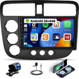 UNITOPSCI 2G+64G Android 13 Car Stereo for Honda Civic 2000-2005 Wireless Apple CarPlay Android Auto 9 Inch HD Touch Screen GPS Navigation Bluetooth Mirror Link WiFi FM/RDS SWC+ Bakup Camera Mic